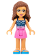 Minifig No: frnd0424  Name: Friends Olivia (Nougat) - Dark Pink Skirt, Dark Blue Top with Constellations