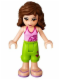 Minifig No: frnd048  Name: Friends Olivia (Light Nougat) - Lime Cropped Trousers, Bright Pink Top