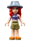 Minifig No: frnd0504  Name: Friends Mia - Olive Green Shorts, Striped Top, Sand Blue Hat