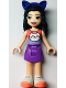 Minifig No: frnd0514  Name: Friends Emma - Coral and Lavender Top with Cat Head, Medium Lavender Skirt, White Shoes, Dark Purple Cat Ears