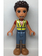 Minifig No: frnd0541  Name: Friends River - Neon Yellow Safety Vest, Sand Blue Trousers with Medium Nougat Boots