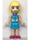 Minifig No: frnd0544  Name: Friends Stephanie - Medium Azure Skirt, White and Medium Azure Top with Magenta Collar