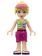 Minifig No: frnd058  Name: Friends Stephanie - Magenta Wrap Skirt, Green Top with White Stripes, Hair with Visor