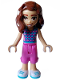 Minifig No: frnd0615  Name: Friends Luna - Dark Pink and Medium Azure Top with Scales, Dark Pink Cropped Trousers, White Shoes