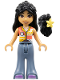 Minifig No: frnd0624  Name: Friends Liann - White, Coral and Bright Light Orange Top, Sand Blue Trousers Bell-Bottoms, Medium Lavender Shoes, Flower