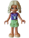 Minifig No: frnd0628  Name: Friends Nova - Dark Purple and Metallic Pink Shirt, Yellowish Green Shorts, Bright Light Yellow Sandals