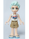 Minifig No: frnd0644  Name: Friends Charli - White Top with Dark Blue Trim and Palm Trees, Dark Tan Shorts, Metallic Light Blue Sandals