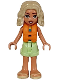 Minifig No: frnd0648  Name: Friends Nova - Yellowish Green Shorts over Coral, Dark Turquoise and Dark Blue Swimsuit, Orange Life Jacket, Bright Light Yellow Sandals