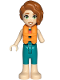 Minifig No: frnd0653  Name: Friends Autumn - Dark Turquoise Wetsuit, Orange Life Jacket, Light Nougat Legs and Feet