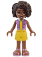 Minifig No: frnd0656  Name: Friends Aliya - Medium Lavender Vest, Yellow Skirt, Metallic Pink Sandals