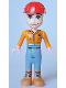 Minifig No: frnd0657  Name: Friends Darrel - Orange Safety Shirt, Sand Blue Legs, Medium Nougat Boots, Red Construction Helmet
