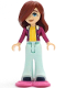 Minifig No: frnd0665  Name: Friends Paisley - Magenta Jacket over Bright Light Yellow Sweater, Light Aqua Trousers Bell-Bottoms, Dark Pink Snowshoes