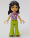 Minifig No: frnd0689  Name: Friends Liann - Medium Lavender Top, Lime Trousers Bell-Bottoms, Dark Red Shoes, Smile with Top Teeth