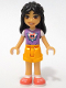 Minifig No: frnd0726  Name: Friends Liann - Medium Lavender Top, Bright Light Orange Shorts, Coral Shoes