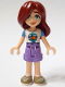 Minifig No: frnd0741  Name: Friends Paisley - White T-Shirt with Tent, Medium Lavender Shorts, Dark Tan Shoes