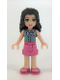 Minifig No: frnd077  Name: Friends Emma - Dark Pink Shorts, Sand Green Top with Red Cross Logo and Scarf