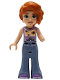 Minifig No: frnd0771  Name: Friends Autumn - Lavender Vest with Sunflowers, Sand Blue Trousers Bell-Bottoms, Medium Lavender Shoes