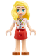 Minifig No: frnd0774  Name: Friends Matilde - White Shirt with Cherries, Red Skirt, Dark Orange Shoes