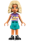 Minifig No: frnd0806  Name: Friends Nova - Medium Lavender Sleeveless Hoodie with Dachshund, Dark Turquoise Shorts, Black and White Boots