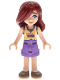 Minifig No: frnd0819  Name: Friends Paisley - Bright Light Yellow and Medium Lavender Tank Top, Medium Lavender Shorts, Dark Tan Shoes