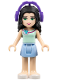 Minifig No: frnd082  Name: Friends Emma - Bright Light Blue Skirt, Light Aqua Top with Flower, Dark Purple Headphones
