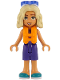 Minifig No: frnd0826  Name: Friends Nova - Medium Lavender Sleeveless Hoodie with Dachshund, Dark Purple Shorts, Dark Turquoise Shoes, Orange Life Jacket, Trans-Purple Sunglasses