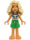 Minifig No: frnd0830  Name: Friends Sage - Dark Turquoise, Yellowish Green and Dark Purple Sleeveless Top, Bright Green Shorts, Bare Feet