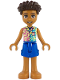 Minifig No: frnd0831  Name: Friends Aron - Yellowish Green and Bright Light Yellow Shirt with Dark Azure Flowers and Dark Pink Wavy Lines, Blue Shorts, Bare Feet