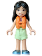 Minifig No: frnd0885  Name: Friends Liann - Lime, Coral and Medium Azure Tank Top, Yellowish Green Shorts Folded Hem, Metallic Light Blue Shoes, Orange Life Jacket, Bright Pink Flower