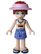Minifig No: frnd0886  Name: Friends Paisley - Bright Light Yellow and Medium Lavender Tank Top, Blue Violet Skirt, Dark Blue Sandals, Bright Pink Suncap