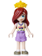 Minifig No: frnd0888  Name: Friends Paisley - Bright Light Yellow and Medium Lavender Tank Top, Medium Lavender Shorts, Dark Tan Shoes, Bright Light Orange Flower Tiara