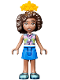 Minifig No: frnd0924  Name: Friends Aliya - Sand Blue Vest, Blue Skirt, Metallic Light Blue Shoes, Bright Light Orange Flower Tiara