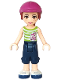 Minifig No: frnd110  Name: Friends Mia - Dark Blue Cropped Trousers, Lime and White Striped Top, Helmet