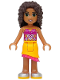 Minifig No: frnd122  Name: Friends Andrea - Bright Light Orange Asymmetric Skirt with Magenta Fringe, Magenta Top with White Geometric Heart