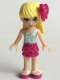 Minifig No: frnd125  Name: Friends Stephanie - Magenta Layered Skirt, White One Shoulder Top with Stars, Bow