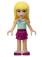 Minifig No: frnd127  Name: Friends Stephanie - Magenta Layered Skirt, Light Aqua Top with Flower