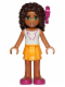 Minifig No: frnd132  Name: Friends Andrea, Bright Light Orange Layered Skirt, White Top with Necklace with Music Notes, Bow