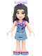 Minifig No: frnd135  Name: Friends Emma - Sand Blue Overalls Skirt, Dark Pink Top, Sand Blue Shoes, Lavender Bow
