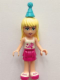 Minifig No: frnd136  Name: Friends Stephanie - Magenta Layered Skirt, White Top with Stars, Medium Azure Party Hat