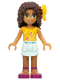 Minifig No: frnd190  Name: Friends Andrea, Light Aqua Layered Skirt, Bright Light Orange Top with Music Notes, Bow