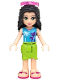 Minifig No: frnd209  Name: Friends Emma - Lime Wrap Skirt, Medium Azure Top with Palm Tree Pattern, Trans-Dark Pink Sunglasses