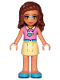 Minifig No: frnd235  Name: Friends Olivia (Nougat) - Bright Light Yellow Skirt, Dark Pink Top