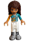 Minifig No: frnd253  Name: Friends Andrea - White Trousers, Bright Light Orange and Dark Turquoise Racing Jacket