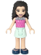 Minifig No: frnd270  Name: Friends Emma - Dark Pink Top with Dots, Light Aqua Skirt, Dark Blue Shoes