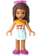 Minifig No: frnd282  Name: Friends Andrea, Light Aqua Layered Skirt, Bright Light Orange Top with Winged Music Notes, Sunglasses