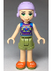 Minifig No: frnd291  Name: Friends Mia - Olive Green Shorts, Dark Purple Top with Diamonds and Triangles, Lavender Ski Helmet with Red Hair