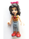 Minifig No: frnd299  Name: Friends Vicky - Trousers with Red Boots, Red Shirt with Bright Light Orange Top, Black Hair, Bow