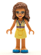 Minifig No: frnd350  Name: Friends Olivia (Nougat) - Bright Light Yellow Dress and Blue Shoes