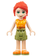 Minifig No: frnd352  Name: Friends Mia - Olive Green Shorts, Orange and Bright Light Orange Top with Lightning Bolts, Orange Shoes