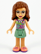 Minifig No: frnd378  Name: Friends Olivia (Nougat) - Sand Green Skirt, Sand Green Top, Coral Shoes